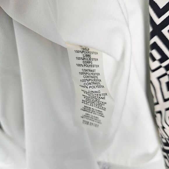 VINCE CAMUTO Women's Printed Crepe de Chine Shirtdress w/ Tie Belt Black White 4 - Picture 7 of 8